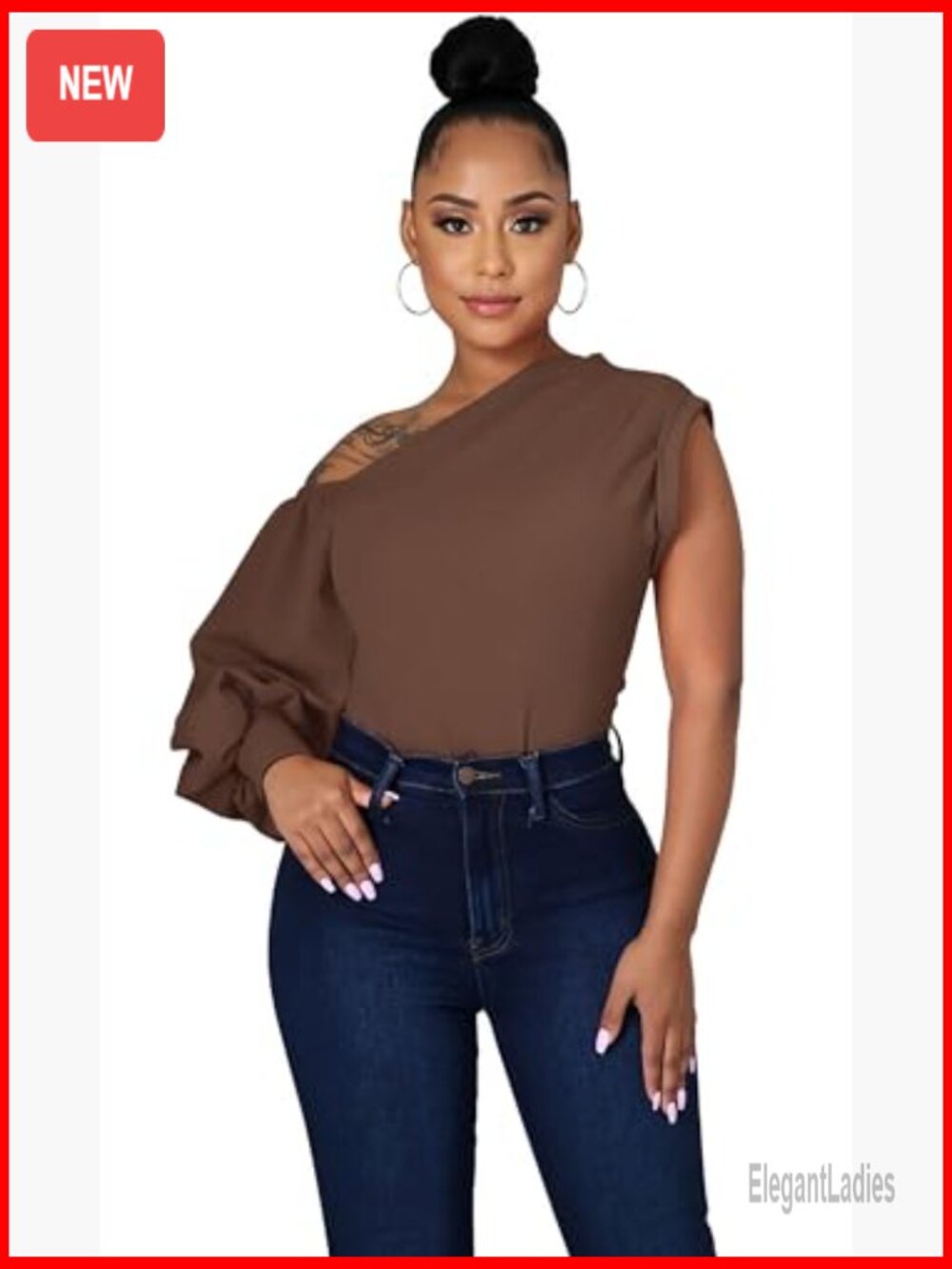 Women's One Shoulder Ruffle Tunics Blouse Top High Low Asymmetrical Party - Picture 2 of 6